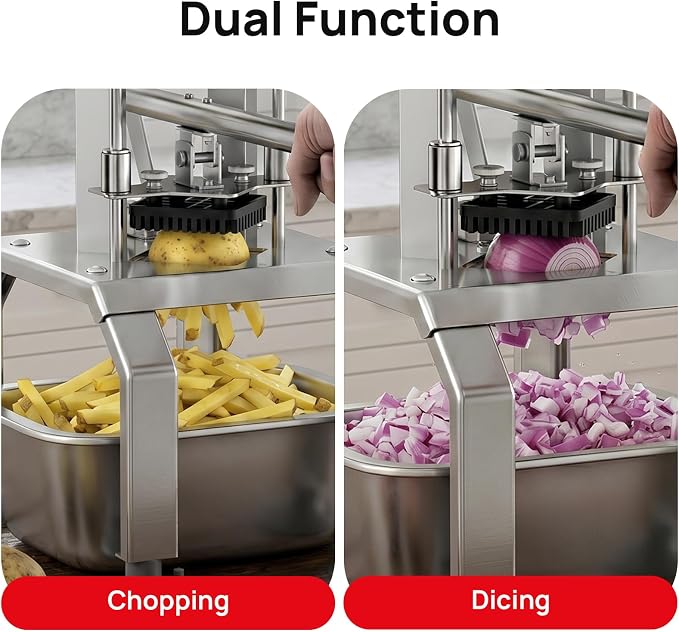 French Fry Cutter,Commercial Potato Cutter Slicer with 3/8", 1/2", 1/4", 8-Wedge Stainless Steel Blades, Commercial Vegetable Chopper for Potato,Carrot,Cucumber,Onion,Home and Restaurant Use