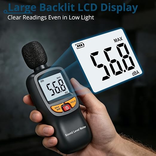 Digital Decibel Meter 30-130dB,A-Weighted Sound Level Tester with Hold Function & Backlit LCD,Portable Noise Monitor for Home,Apartment & Office