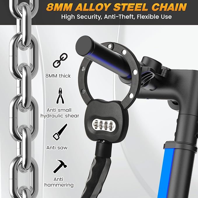 Scooter Locks Anti Theft, Heavy Duty Bike Lock Combination 4 Digit, Security Electric Scooter Chain Lock φ8mm x 3Ft for E Scooter, E Bike, Motorcycle, Door, Gate
