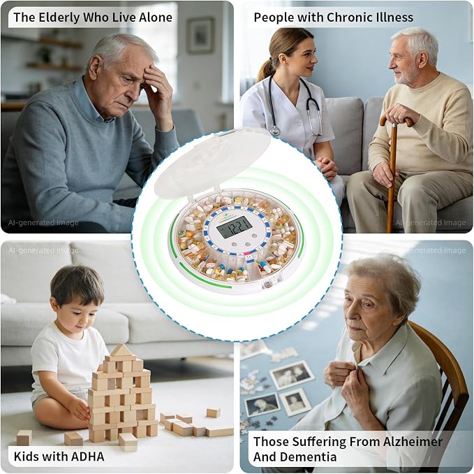EziMedPil 28-Day Locked Automatic Pill Dispenser with Frosted Privacy Lid | Sound-Light Reminder, 6 Daily Alarms & Dosage Rings, LCD Display & Built-in Magnifier for Dementia & Chronic Disease Seniors