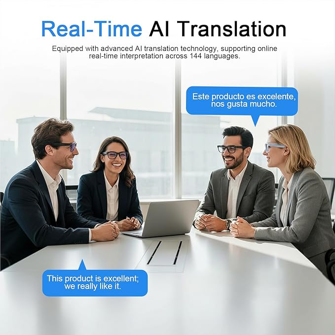 Ai Smart Glasses with Camera,8MP HD 1080P Camera Glasses for Men Women,Video Recording Glasses with Audio, Translation Sunglasses,Voice Assistant, Open-Ear Audio for Travel, Meetings & Vlogging