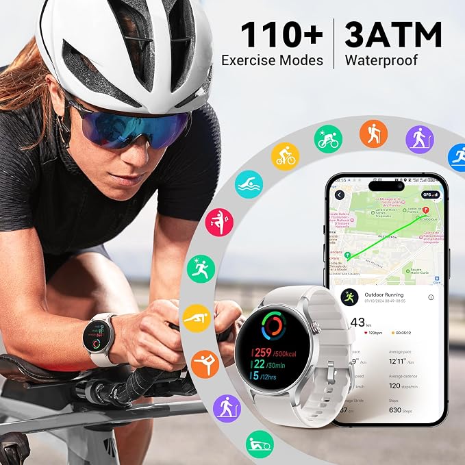 Fitpolo Smart Watch for Men Women,1.3" AMOLED Touchscreen Fitness Tracker, Make/Answer Calls, Heart Rate SpO2 Monitor, 3ATM Waterproof, Sleep & Activity Tracking Smartwatch for Android Phones iPhone