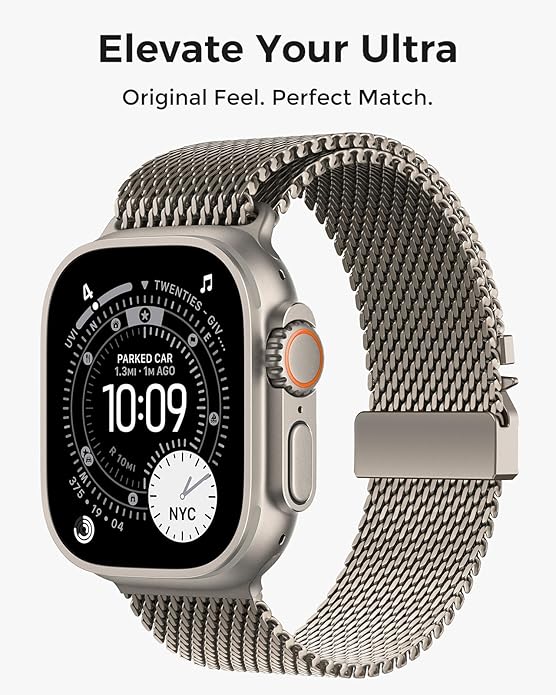 amBand Milanese Loop for Apple Watch Ultra 3/2/1 49mm, Stainless Steel Mesh with Secure Parachute-Style Buckle, Non-magetic Clasp, Breathable & Comfortable Luxury Band for Men
