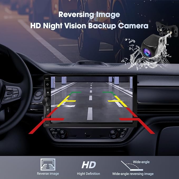 Haudio 7 Inch Double din Car Stereo,Support Wireless CarPlay and Android Auto,with 1080P Rear Camera,Mirror Link|Bluetooth|Music Play|AUX|FM/AM|SWC|Double din Car Radio (2+32GB)