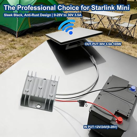12V/24V to 30V 3.5A Step Up Converter for Starlink Mini - Waterproof DC Power Supply with Copper O-Ring Terminals - Direct Battery Connection for RV Truck Boat Marine Off-Grid - No Voltage Drop