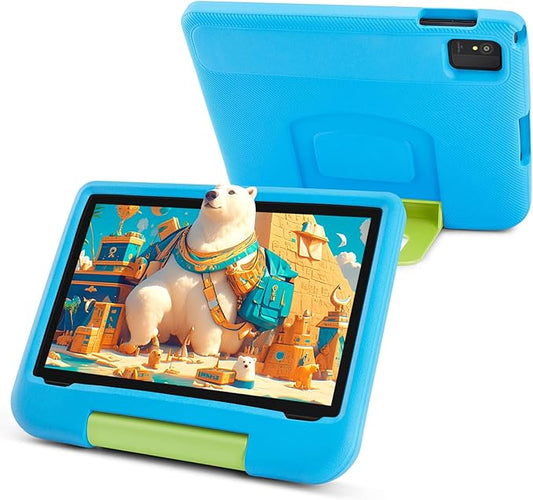 Android 14 Tablet for Kids - Kids Tablet 10.1 inch with Blue EVA Case, Android 14, A523 Octa-Core CPU, 8GB+64GB, Wi-Fi 6 (2.4GHz & 5GHz), Dual Camera, GMS, Parental Control