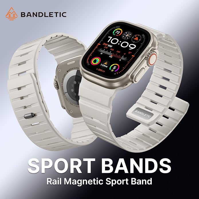 Bandletic Magnetic Watch band Compatible with Apple Watch Bands - Magnet Bands 49mm 46mm 45mm 44mm 42mm Men Women, Rugged Silicone Strap for iWatch Series 11/10/9/8/7/SE3/SE2/SE/6/5/4/3/2/1