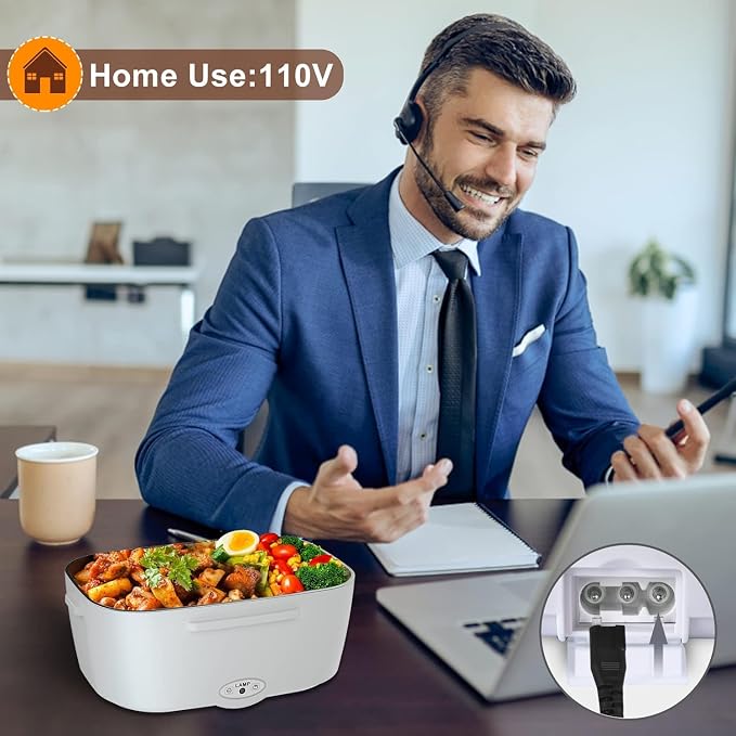 Electric Lunch Box for Adults 80W Heated Lunch Box for Adults Portable Food Warmer 12V 24V 110V 220V Food Heater Lunchbox 1.5L Stainless Steel Lonchera Eléctrica Portátil for Car Truck Work Driver