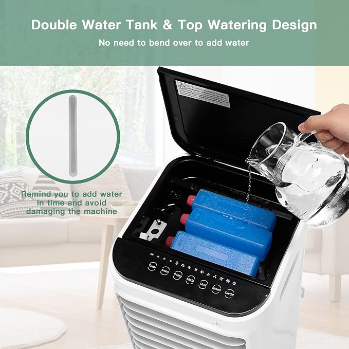 GOFLAME 4-IN-1 Evaporative Air Cooler, Portable Air Cooling Fan Air Humidifier with 4 Ice Packs and Remote Control, Quiet Swamp Fan with 3 Speeds & 4 Modes, 12L Water Tank, 7.5H Timer