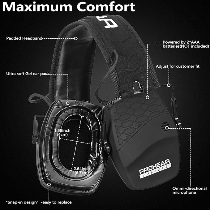 PROHEAR Ear Protection Safety Earmuffs for Shooting Noise Reduction Slim Hearing Protector