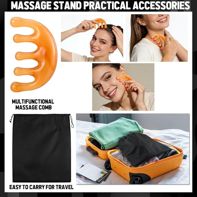 Massage Headrest for Bed with Storage Bag Scalp Massager, Adjustable Leather Home Bed Massage Head Holder for Mattress, Black Massage Face Cradle Face Down Pillow