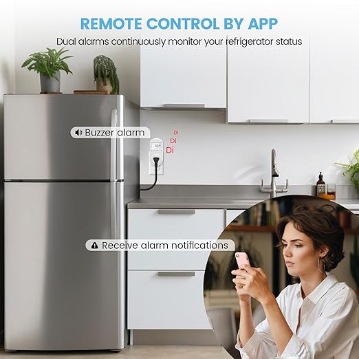 WiFi Electricity Usage Monitor, Zuomeng Plug-in WiFi Power Meter with Sound Alarm, Refrigerator Power Consumption Monitoring and Electricity Bill Statistics