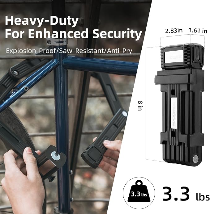 ROCKBROS Folding Design Bike Lock – Heavy-Duty 3.3 lbs Portable Key Lock with Anti-Theft Alloy Steel, Waterproof & Rustproof for Bicycle, E-Bike, Scooter, Motorcycle