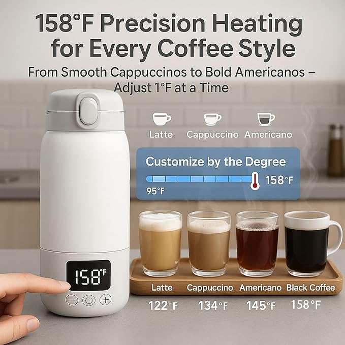 17 Oz Electric Heated Coffee Mug Rechargeable for Travel Z6 Self Heating Smart Temperature Control Warming Heated Travel Coffee Mug On The Go Coffee Cup with 5-12H Battery Life Gift
