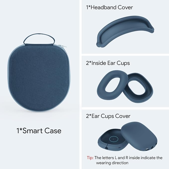 Yinke Smart Case for AirPods Max Headphones Supports Sleep Mode, with AirPods Max Silicone Earpad Cover/Ear Cups Cover Anti-Scratch Accessories, Portable Hard Organizer