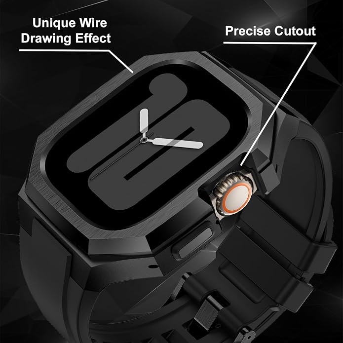 Luxury Metal Case with Band Compatible for Apple Watch 44mm 45mm 46mm 49mm,Men Rugged Protective Bumper Cover with Soft Silicone Strap for iWatch Series 11/10/9/8/7/6/SE3/SE2/SE/5/4 and Ultra 3/2/1 49mm