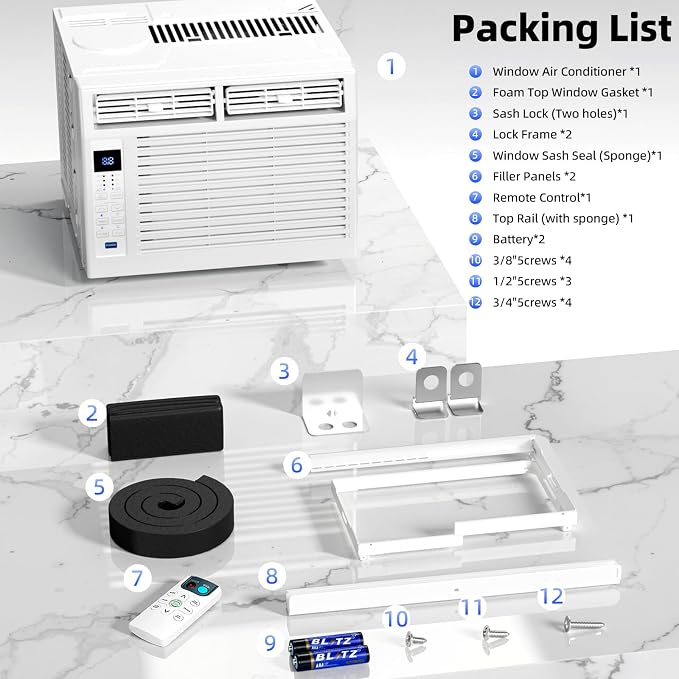 Antarctic Star 6,000 BTU Window Air Conditioner, Window AC Unit, Cools Rooms up to 250 Sq.Ft., 6 in 1 Modes Air Conditioner Window Unit with Remote Control, Easy to Install, Energy Saving, White