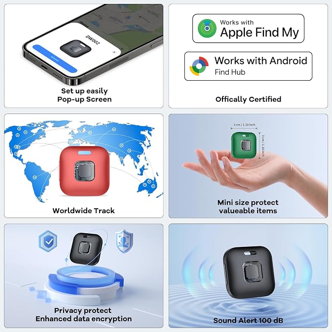 Hoxe Dual System (iOS & Android) Air Tracker Tags 3 Pack (Colorful), New Key Finder Tracker Tag Work with Apple Find My & Google Find Hub App, Smart Tag Suitable for Key, Bag, Luggage, Pet, Car, etc