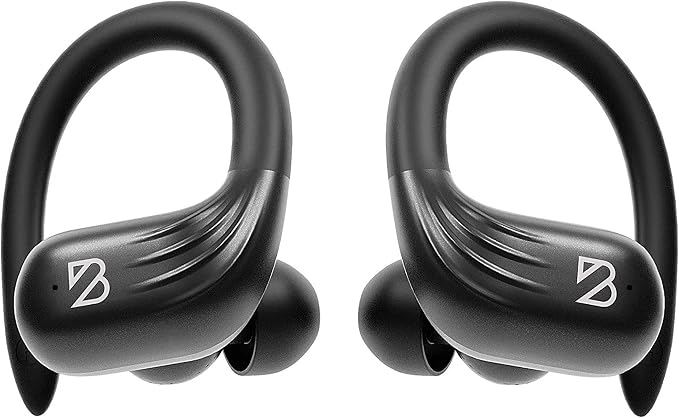 Back Bay Audio Runner 60 Wireless Running Earbuds, 80 Hour Long Battery Life Over the Ear Earbuds with EarHooks, Wrap Around Earphones Wireless Bluetooth Earphones with Microphone, in Ear Headphones