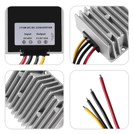 DC Voltage Reducer Converter DC 8V/40V to 13.8V 20A Automatic Step Down Up Voltage Regulator Power Converter Waterproof Module Transformer for Golf Cart Club Car