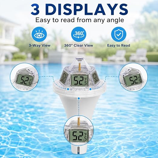 Digital Pool Thermometer, Easy Read Digital Floating Water Thermometer for Hot Tub, Ice Bath Swimming Pool, Spa and Fish Bowl