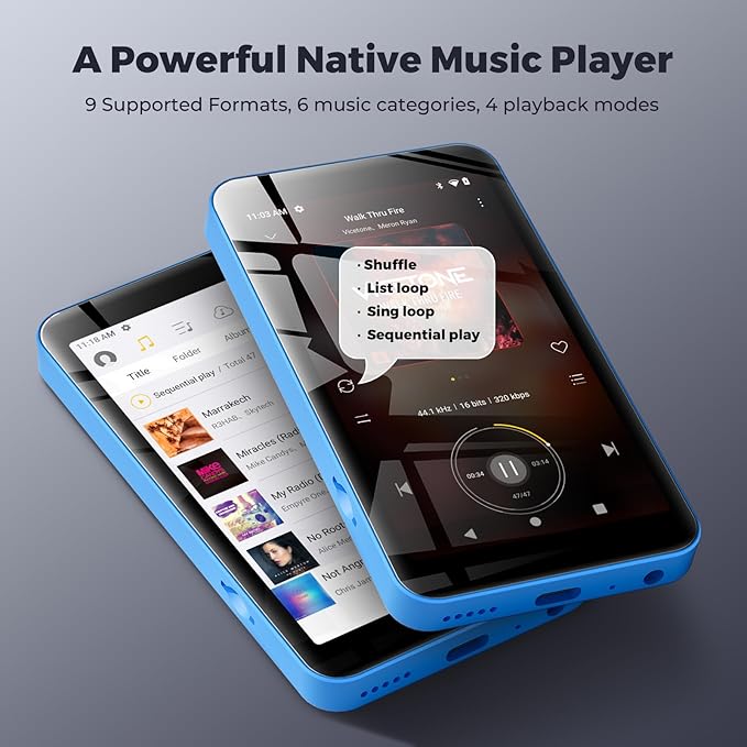 innioasis G5 MP3 Player with Bluetooth and WiFi, 160GB Player with Spotify, Spotify Kids, Pandora, Play Store, Parental Manager App, Calm, 4" HD Full Touch Screen MP4 Music Player for Kids (Blue)