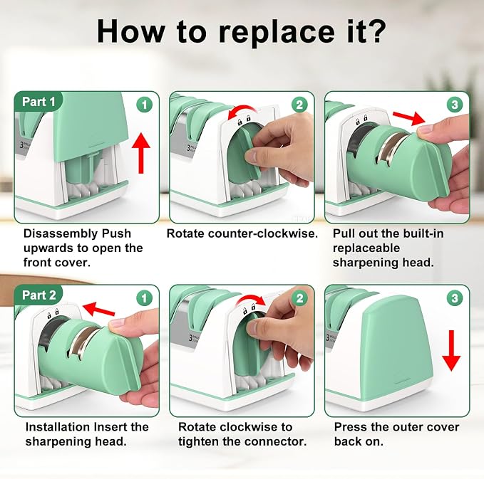 Electric Knife Sharpener with Replaceable Sharpening Head Easy to Change, 3-Stage & 15° Precision Angle Diamond Sharpening System for Metal Knives, Ceramic knives, Exquisite Gifts and Packaging