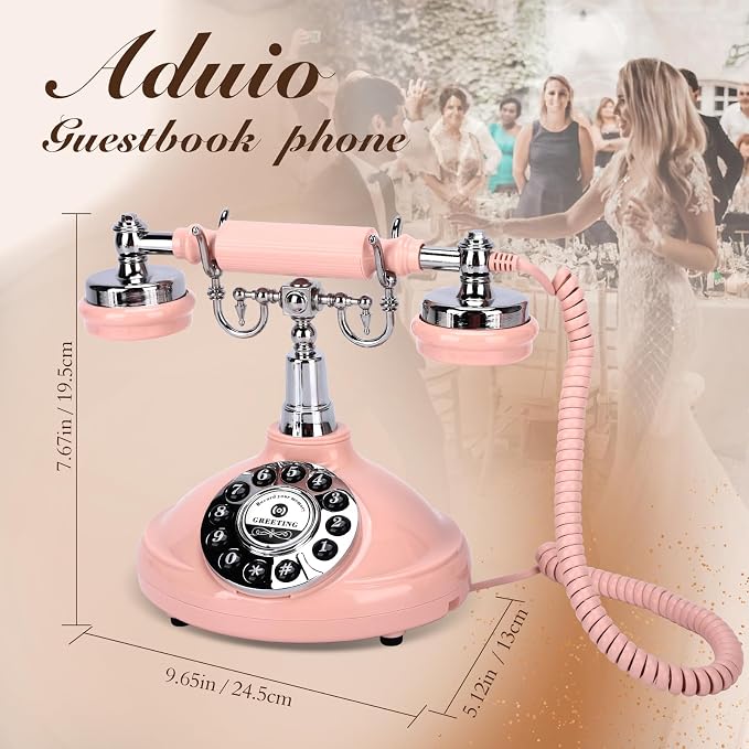Wedding Phone Guest Book,Audio Guestbook,Vintage Wedding Guestbook Alternative,Polaroid Audio Phone Guest Book for Wedding Baby Shower Retirement Graduation Birthday Party & More! (Pink)