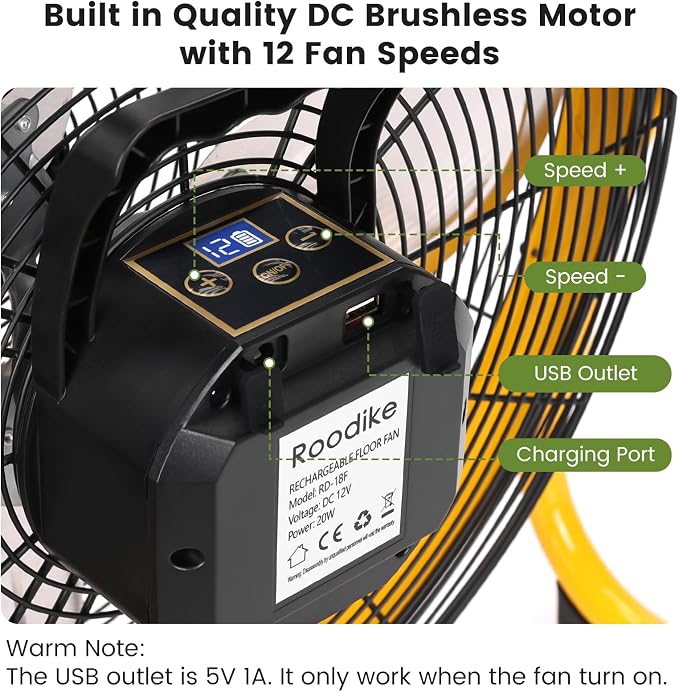 20" Solar Rechargeable Floor Fan, 35W Solar Powered Battery Operated Fans for Outdoor Garden Greenhouse Barn Stable Camping Garage Air Circulation Cooling