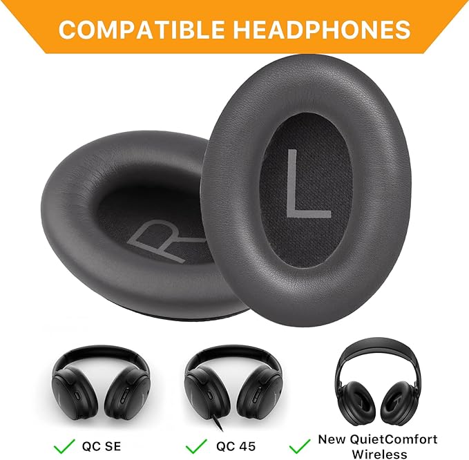 Replacement Ear Pads for Bose QuietComfort 45 (QC45)/QuietComfort SE (QC SE)/New QuietComfort Wireless Over Ear Headphones, Earpads Cushions with Softer Leather and Thicker Memory Foam