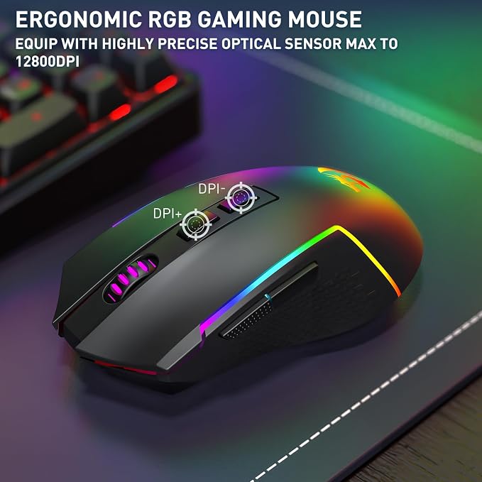 Redragon S163 3-Mode Wilreess Gaming Keyboard & Mouse Combo, 108 Keys K689 PRO RGB Gasket Keyboard and 8000 DPI M693 Gaming Mouse Bundle, Convenient Shared Dongle