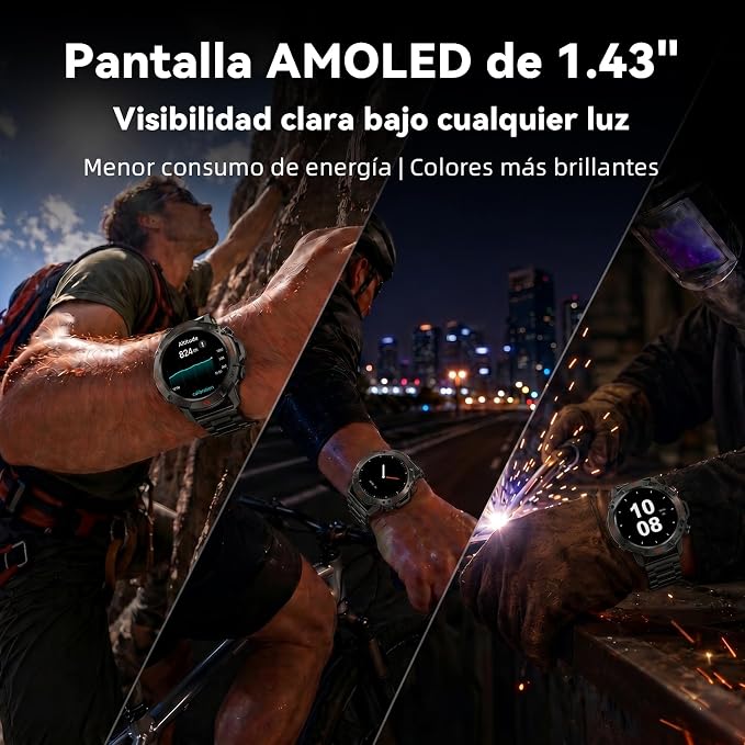 WalkerFit Rugged Military Smart Watch for Men, 1.43" AMOLED Tactical Fitness Tracker (Answer/Make Call), 5ATM Waterproof, Heart Rate/SpO2/Sleep Monitor, 178+ Sports Modes, for Android iPhone, 2 Bands
