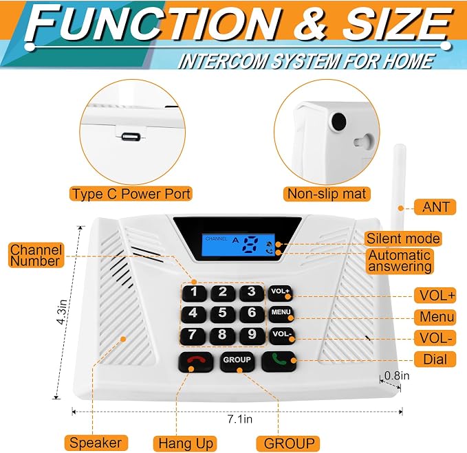 Intercoms Wireless for Home Upgraded, Hands Free Intercom 5300ft, Real-Time Two Way Intercoms for Home with Group Call, Full Duplex Wireless Intercom System for Business Office(4 Pack)