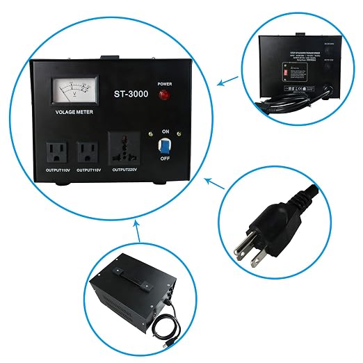 YaeCCC ST-3000 Voltage Transformer Converter Regulator with Voltage Meter - Step Up/Down - 110V/220V - Circuit Breaker Protection