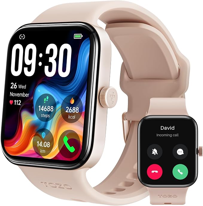 TOZO AMOLED S4 AcuFit One Smart Watch 1.78" Ultra-Clear Screen for Men Women, Call/Answer Fitness Tracker, Sleep Monitor IP68 Waterproof for iOS 11.0+ Android 9.0+ Rose Gold