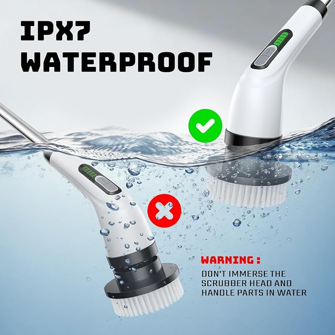 Highyes Electric Spin Scrubber for Bathroom, IPX7 Waterproof Shower Scrubber with Extendable Long Handle, Bathroom Cleaning Scrubber with 7 Reusable Brush Heads