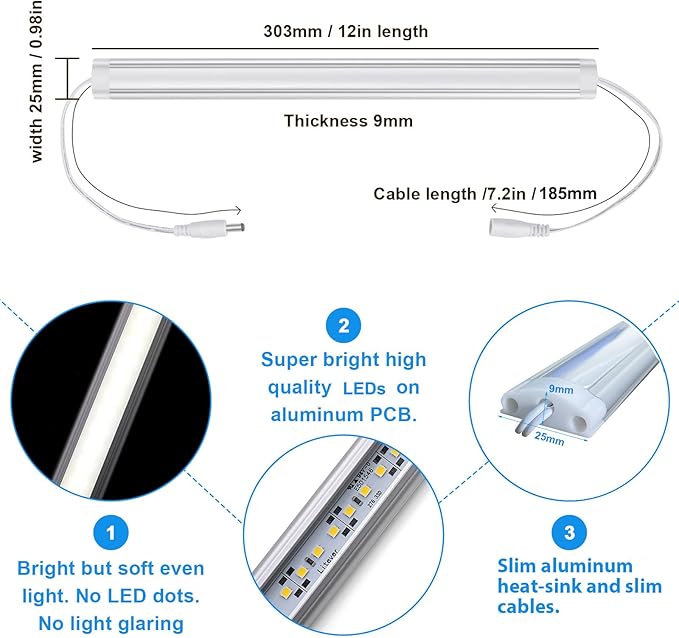Litever Under Cabinet LED Lighting Kit Dimmable by AC Wall Dimmer. Plug in or Hardwired LED Driver. Super Bright Linkable Light Bar for Kitchen Cabinet Counter Shelf. 35W 2000 Lumen. Daylight 5000K