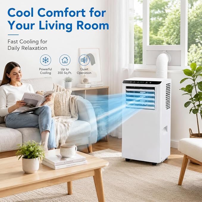 8,000 BTU Portable Air Conditioners, Portable AC Unit for Basement & Bedroom, Remote & Auto Evaporation, 4-in-1 Cooling Unit, Floor AC, Covers Rooms up to 350 Sq.Ft, Sleep Mode, Remote Control