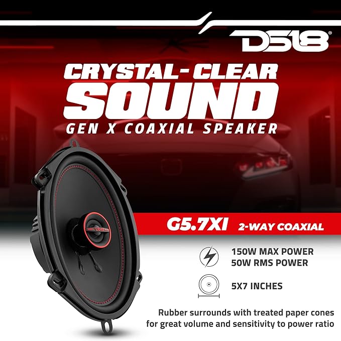 DS18 GEN-X5.7 Coaxial Speaker - 5x7, 3-Way, 165W Max, 50W RMS, Black Paper Cone, Two Mylar Dome Tweeters, 4 Ohms - Clarity Unparalled by Other Speakers in Their Class (2 Speakers)