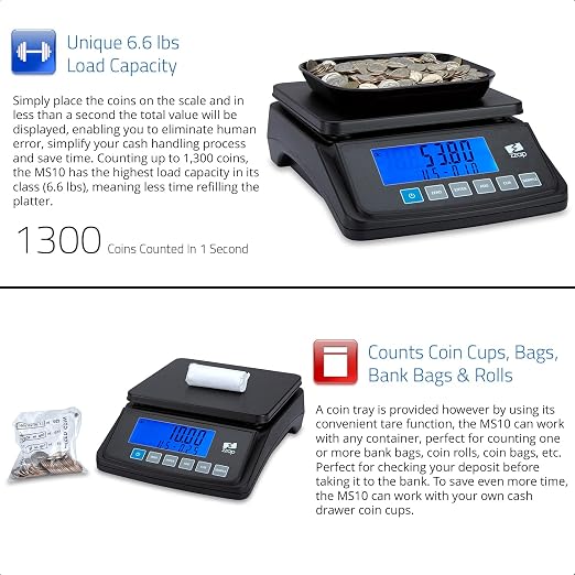 ZZap MS10 Coin Counting Scale - Money Cash Currency Weighing Machine