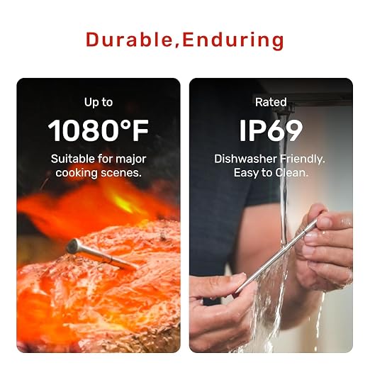 Wireless Bluetooth Meat Thermometer Digital, Smart AI Powered Cooking Thermomer with APP Control, IP69 Waterproof Meat Probe for BBQ, Oven, Grill, Smoker (S Pro)