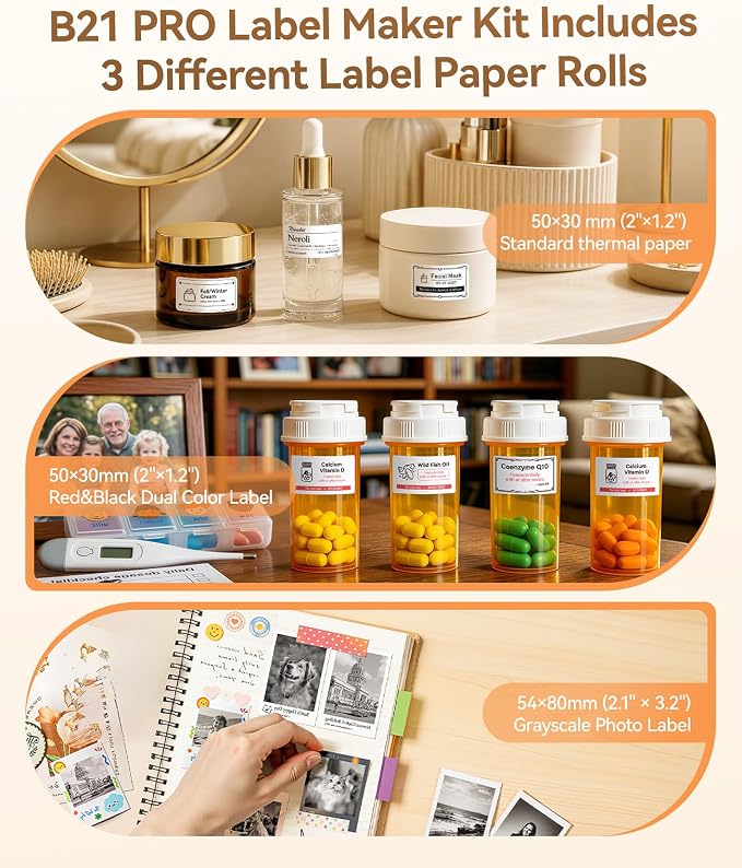 NIIMBOT B21 Pro Label Maker, 300DPI HD Label Printer, Ideal for Photos,Study Graphics, Stores,Notes,Small Business, Comes with 3 Rolls of Labels