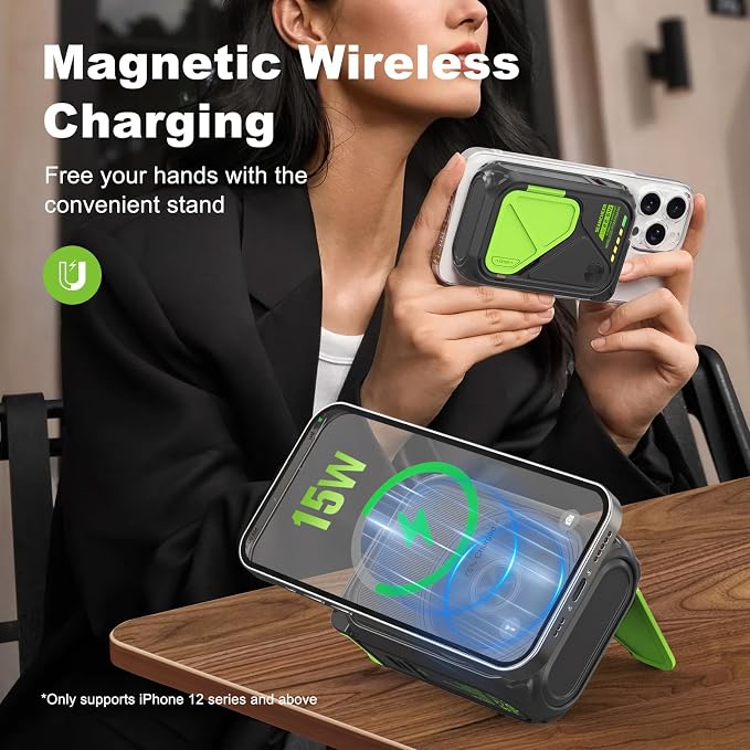 SEANCHEER P05 Portable Charger, Magnetic Power Bank, Small Wireless PowerBank,Emergency Battery Pack 10000mAh Travel Essentials Fast Charging with Built in Cable, Wall Plug for iPhone,Samsung,Andriod