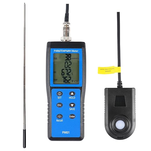 Quantum PAR Meter with 36 inch Telescopic Wand for LED Testing in Grow Room | 400-700nm Wavelengths Range, Temperature and Humidity Display, PPFD Meter for Easy Testing in Tent, Room, Greenhouse