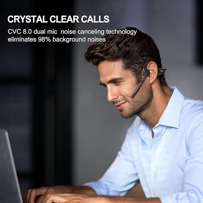 MAIRDI Open Ear Bone Conduction Headphones Bluetooth with Microphone Noise Canceling, Wireless Bluetooth Headset with Mic Boom & USB Dongle for PC Work Calls and Meetings