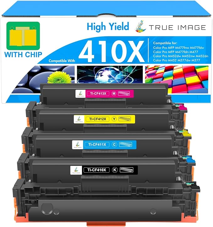 410X Toner Cartridges 4 Pack M477fnw Compatible Replacement for HP 410X 410A Color LaserJet Pro MFP M477fdw M477fdn M477fnw M452dn M452nw M452dw M377dw M477 M452 CF410X CF411X CF412X CF413X Printer
