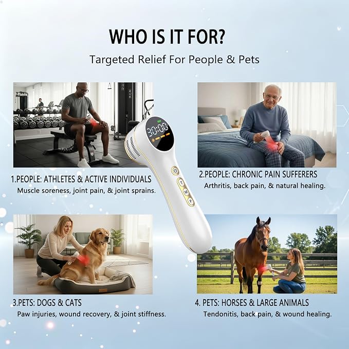7000mAh Cold Laser Therapy Device for Pain Relief, Red Light Therapy with Pulse Mode, 3 Levels Power, 60mins Timer, Human Pets Dogs Treatment for Joint Would Healing, 4x980nm + 5x808nm + 16x650nm