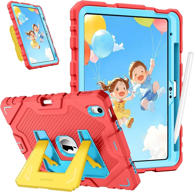 Fintie Kids Friendly Case for iPad (A16) 11th Generation 11 Inch (2025), iPad 10th Generation 10.9 Inch (2022), Fully-Body Rugged Heavy Duty Shockproof Protective Case with Kickstand, Pink/Yellow