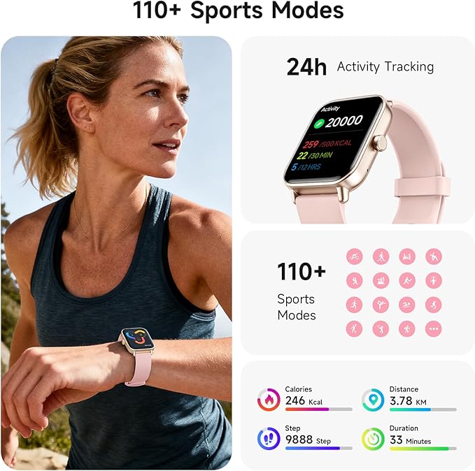 Smart Watch for Women,1.85 inch AMOLED Touchscreen for Android & iPhone Alexa Built-in Bluetooth Calls,Fitness Watch 110+ Sport Modes Heart Rate/Sp02/Sleep/Calories Monitor IP68 Waterproof