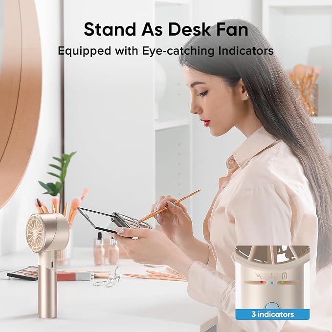 AMACOOL Portable Handheld Turbo Fan, 4 Speeds Wind with Cool Metal Body, 17Hrs Runtime Rechargeable Battery Personal Fan, Mini Pocket Fans for Girl Woman Man Travel Makeup Camping Outdoor-Beige